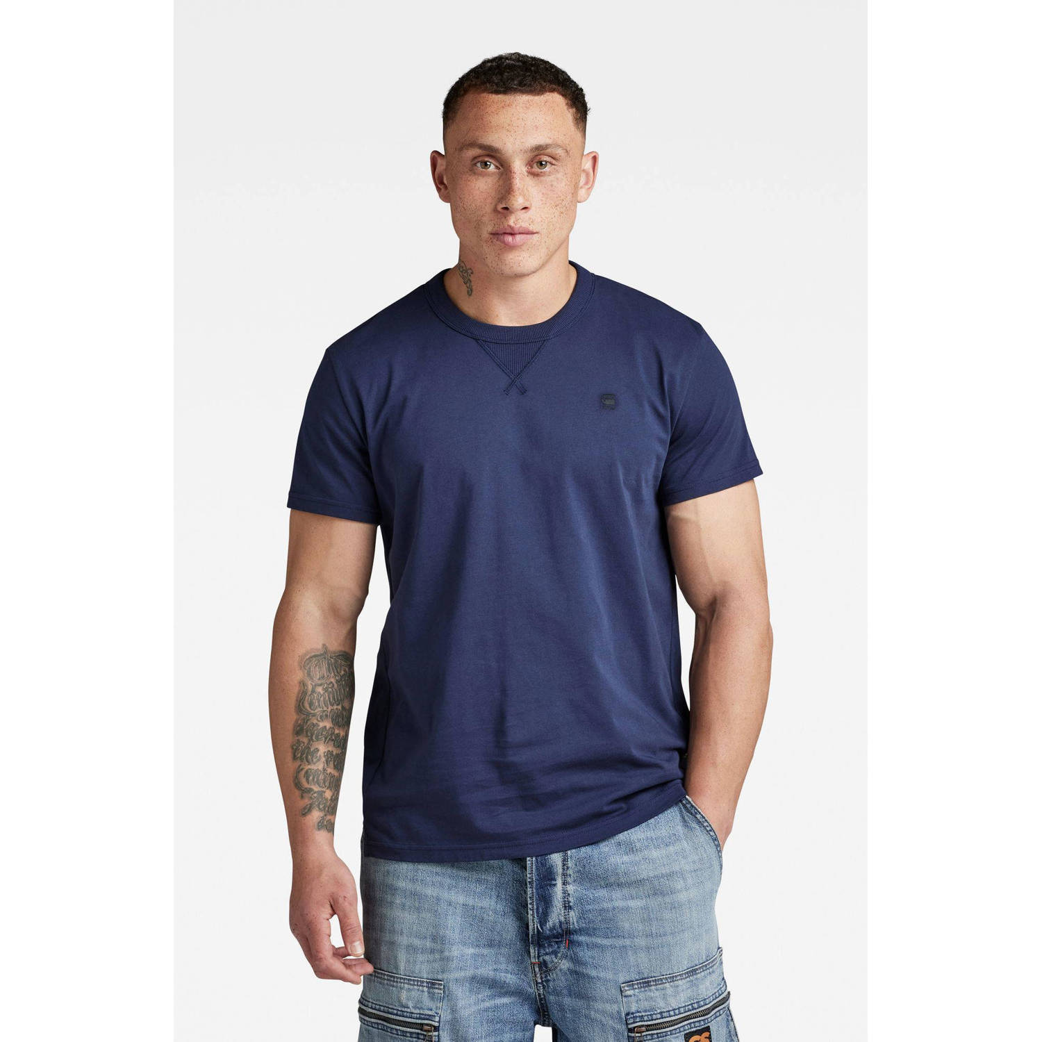 G-Star RAW T-shirt met logo donkerblauw