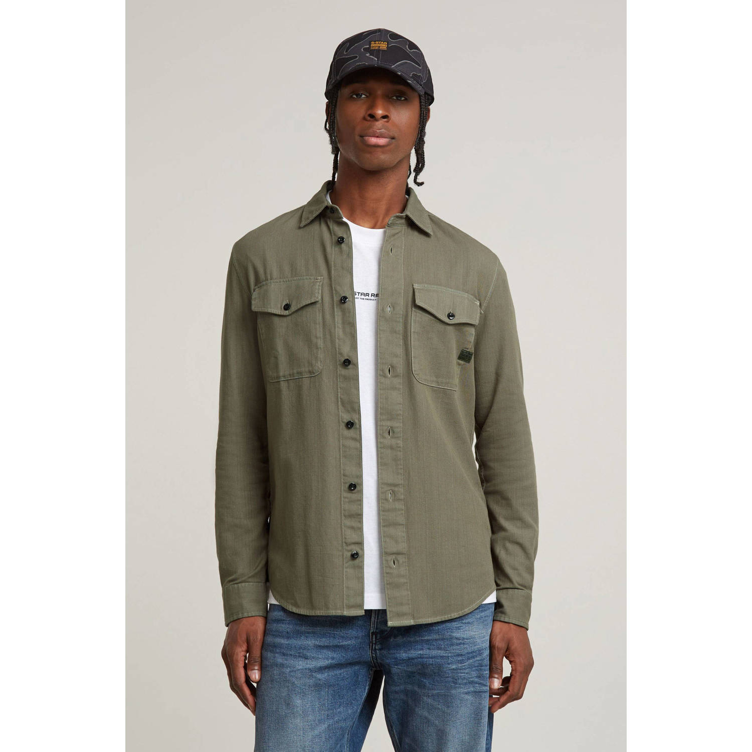G-STAR slim fit denim overhemd Marine shamrock