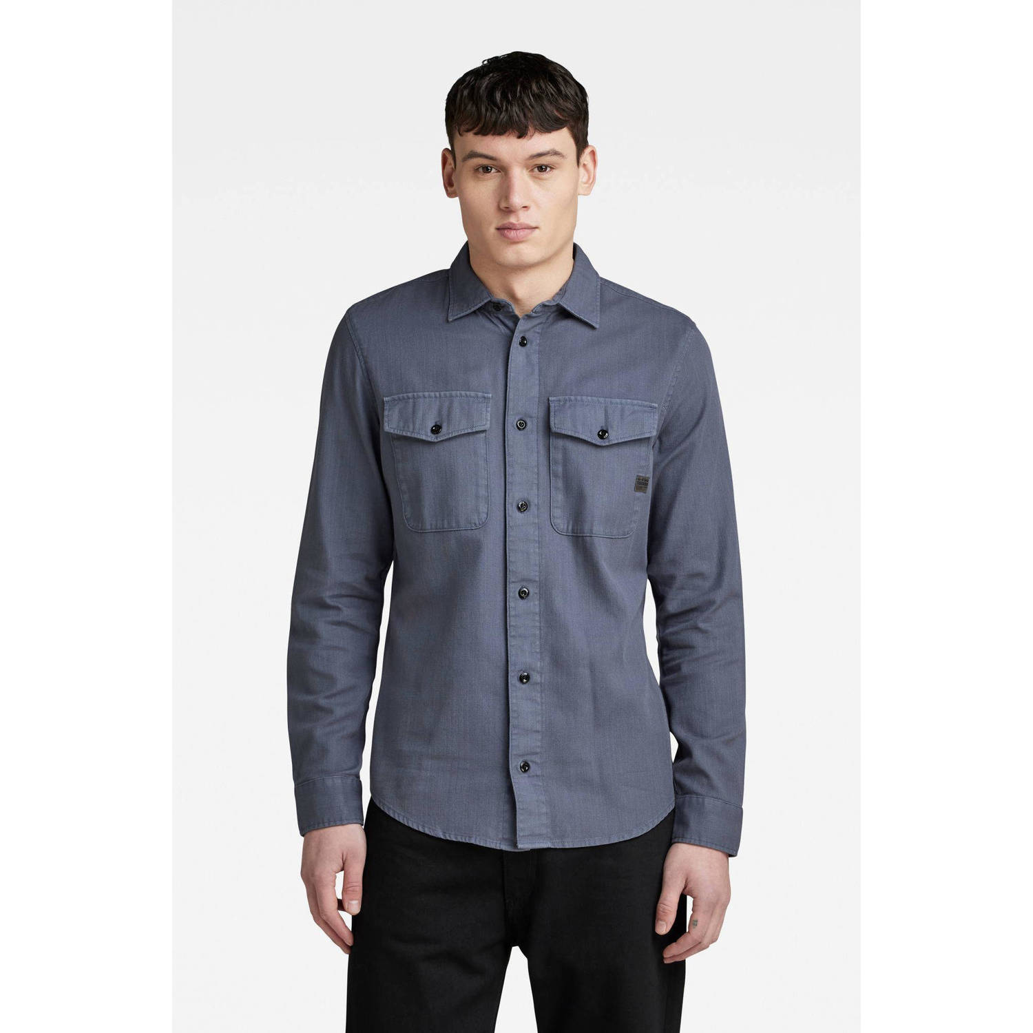 G-Star RAW slim fit overhemd Marine met logo indigo blauw