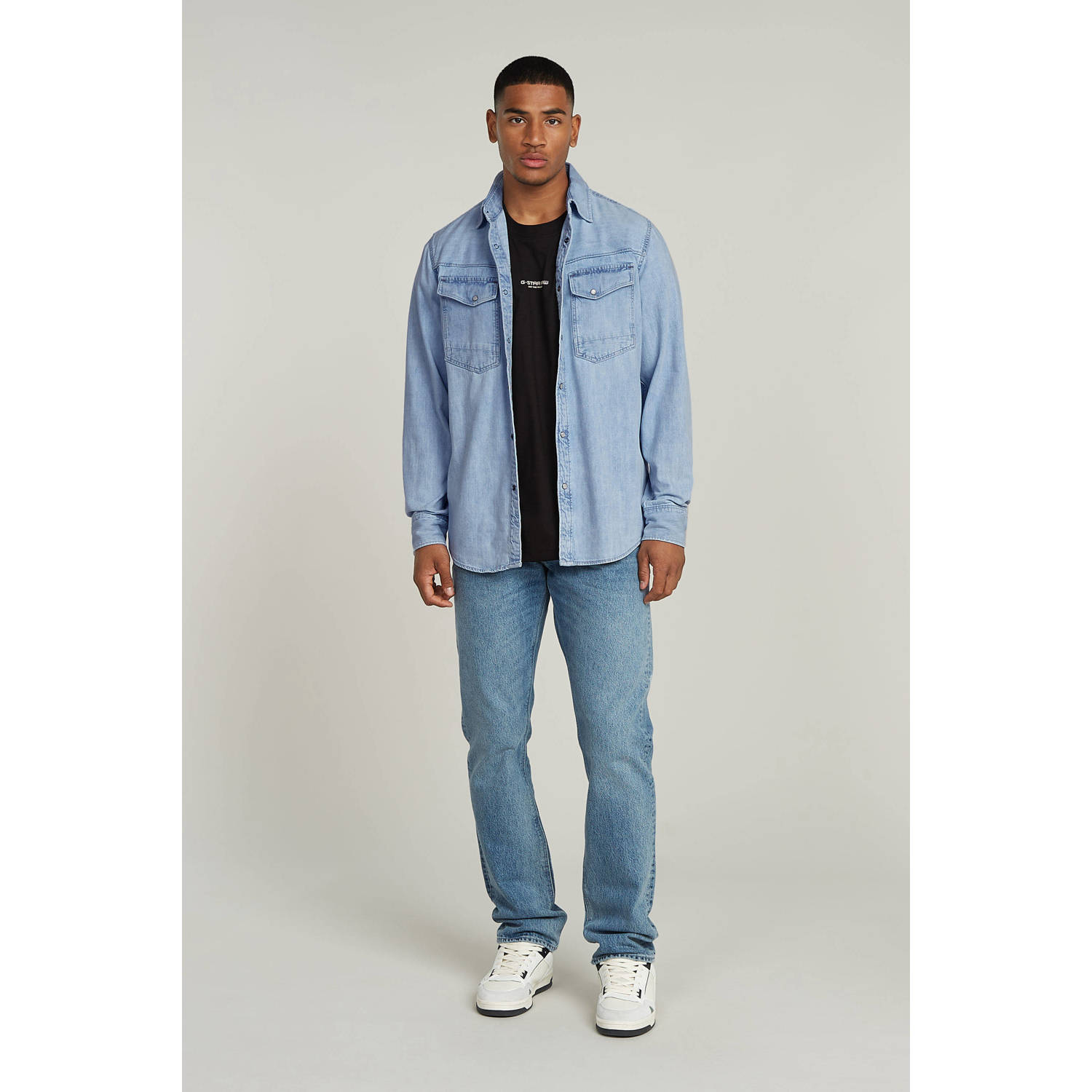 G-STAR slim fit overhemd met logo blauw