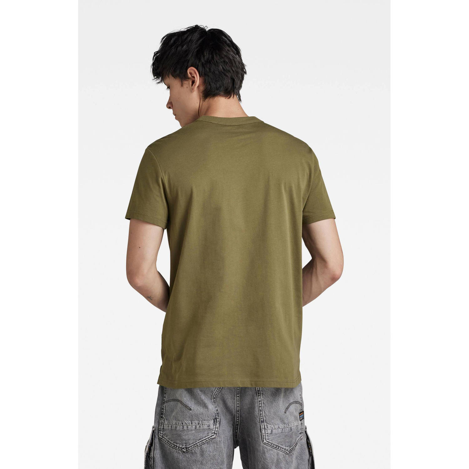 G-Star RAW slim fit T-shirt met logo olijfgroen