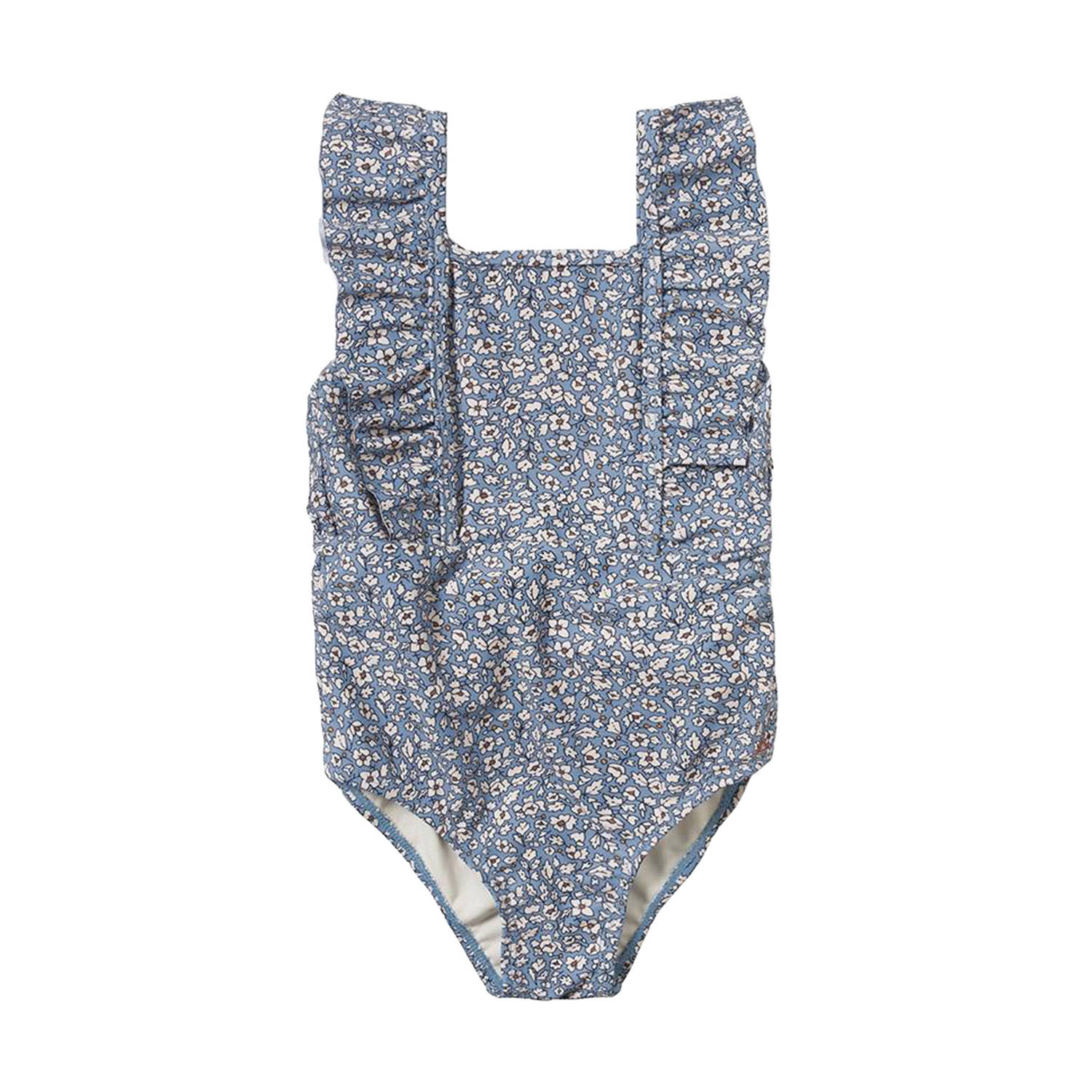 Salted Stories badpak met ruches blauw Meisjes Polyamide All over print 110 116