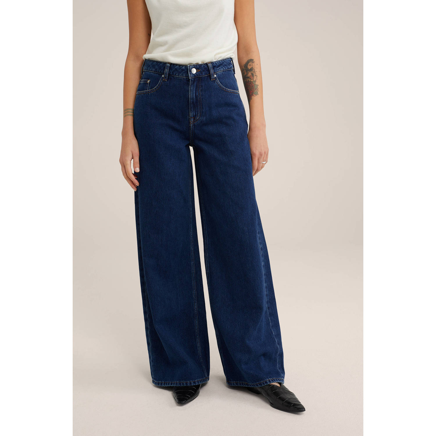 WE Fashion WE STUDIO high waist wide leg jeans dark blue denim