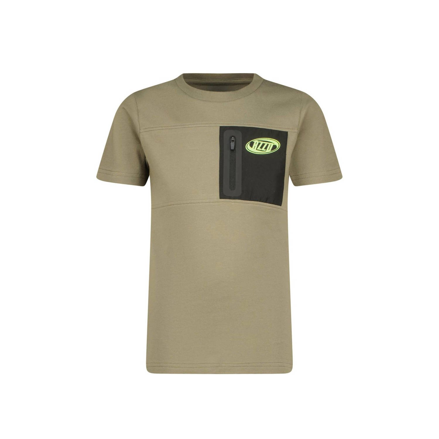 Raizzed T-shirt Hon zacht olijfgroen zwart Jongens Katoen Ronde hals Meerkleurig 140