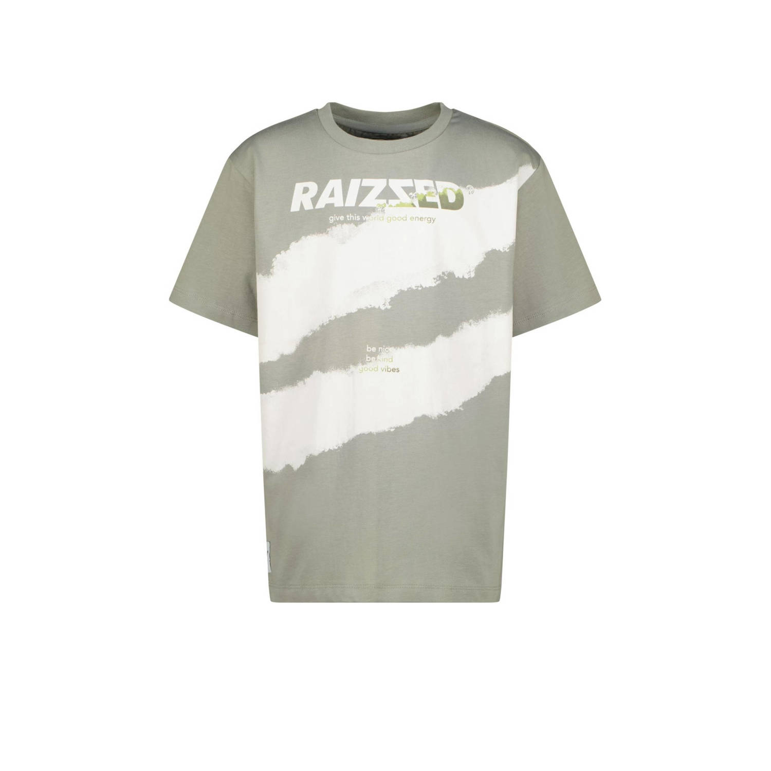 Raizzed T-shirt Hush met printopdruk grijsgroen wit