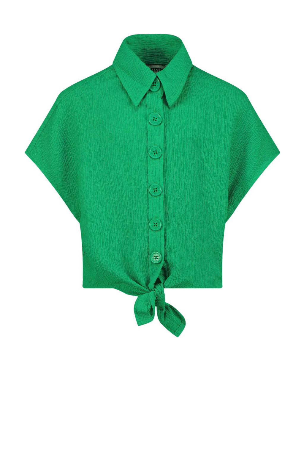 Groene meisjes Raizzed blouse Telsa van polyester met effen, korte mouwen, klassieke kraag, knoopsluiting en knoopdetail