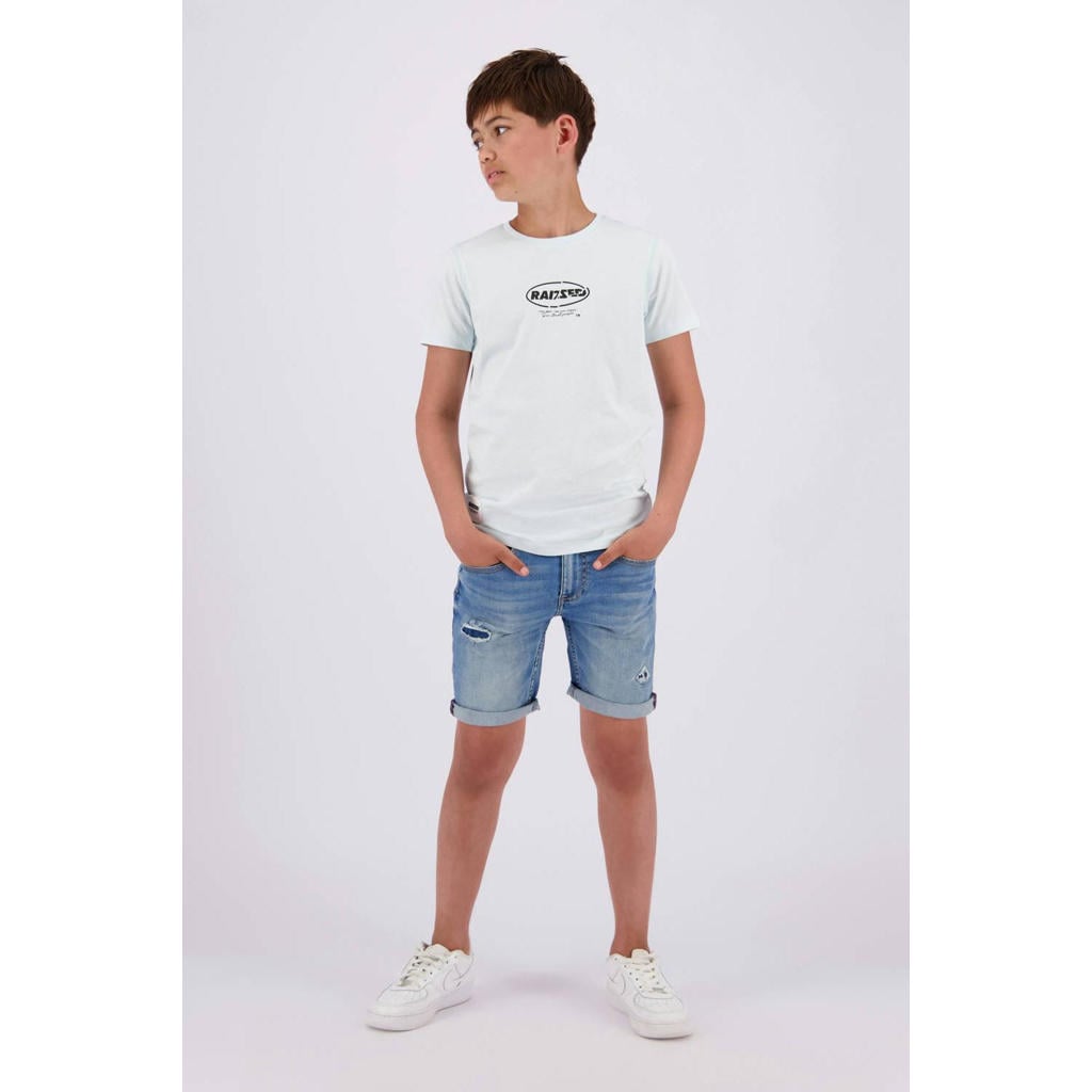 Medium blue denim jongens Raizzed short Oregon Crafted van stretchdenim met rits- en knoopsluiting en effen