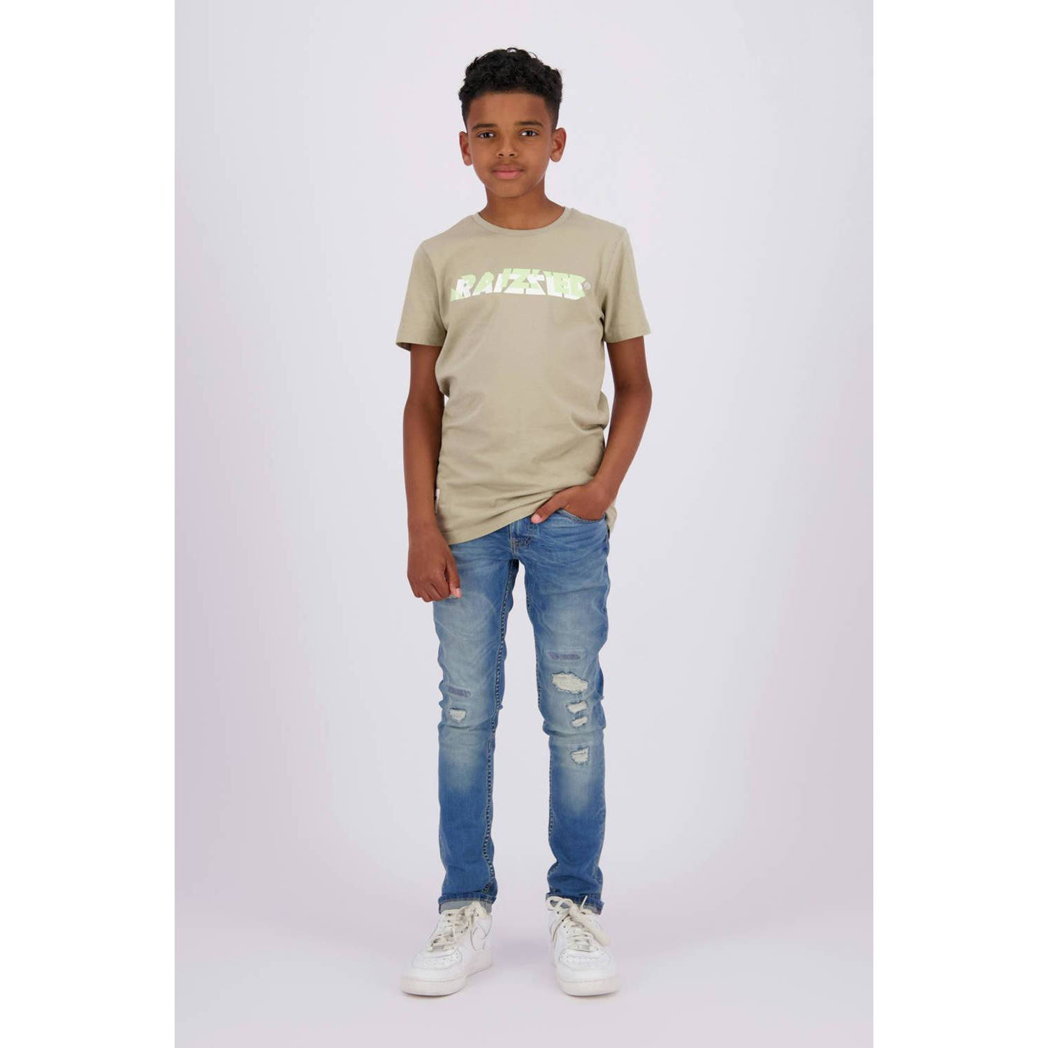 Raizzed T-shirt Augsburg met logo zand Beige Jongens Katoen Ronde hals 140