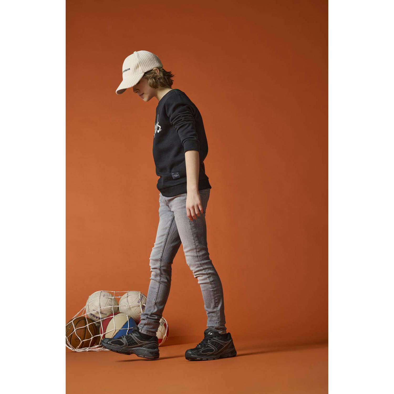 Only KIDS BOY tapered fit jeans KOBDRAPER grijs Jongens Stretchdenim Effen 140