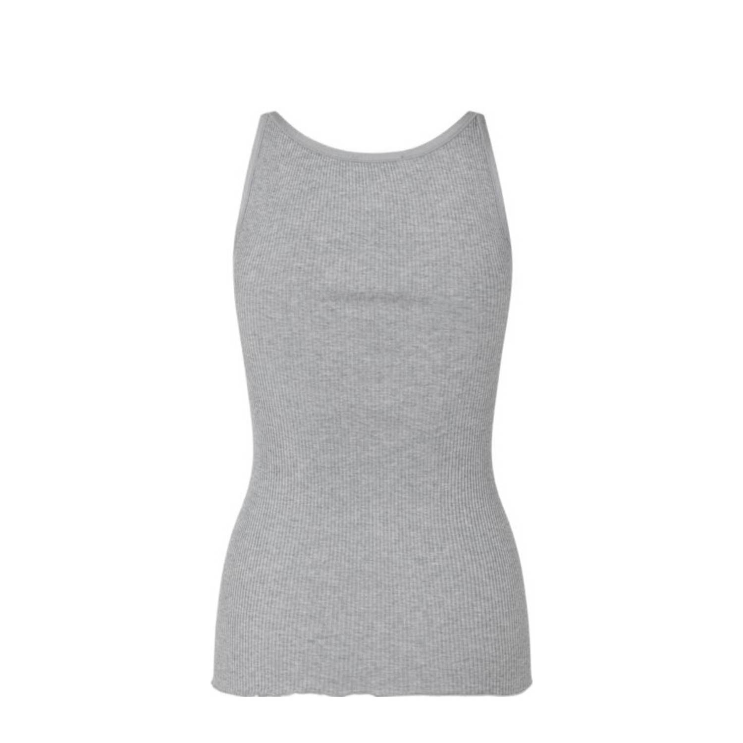 Rosemunde ribgebreide singlet met zijde grijs
