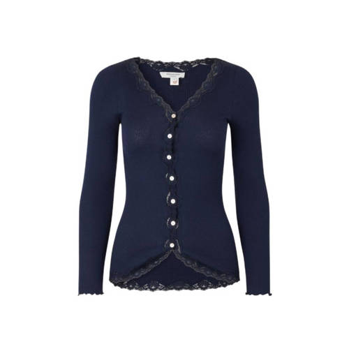 Rosemunde ribgebreid vest met zijde donkerblauw afbeelding