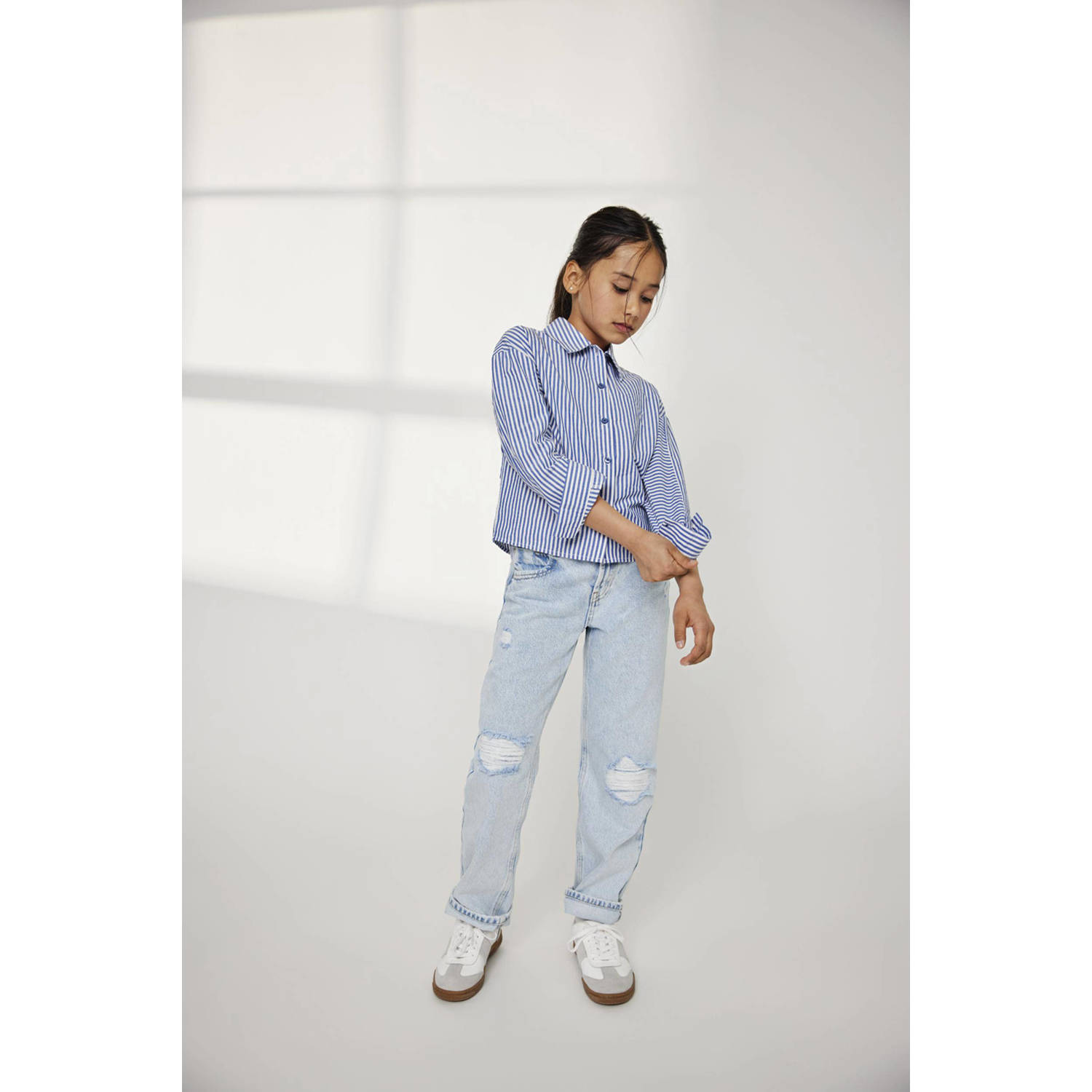 ONLY KIDS GIRL loose fit jeans KOGDAD met slijtage light blue denim