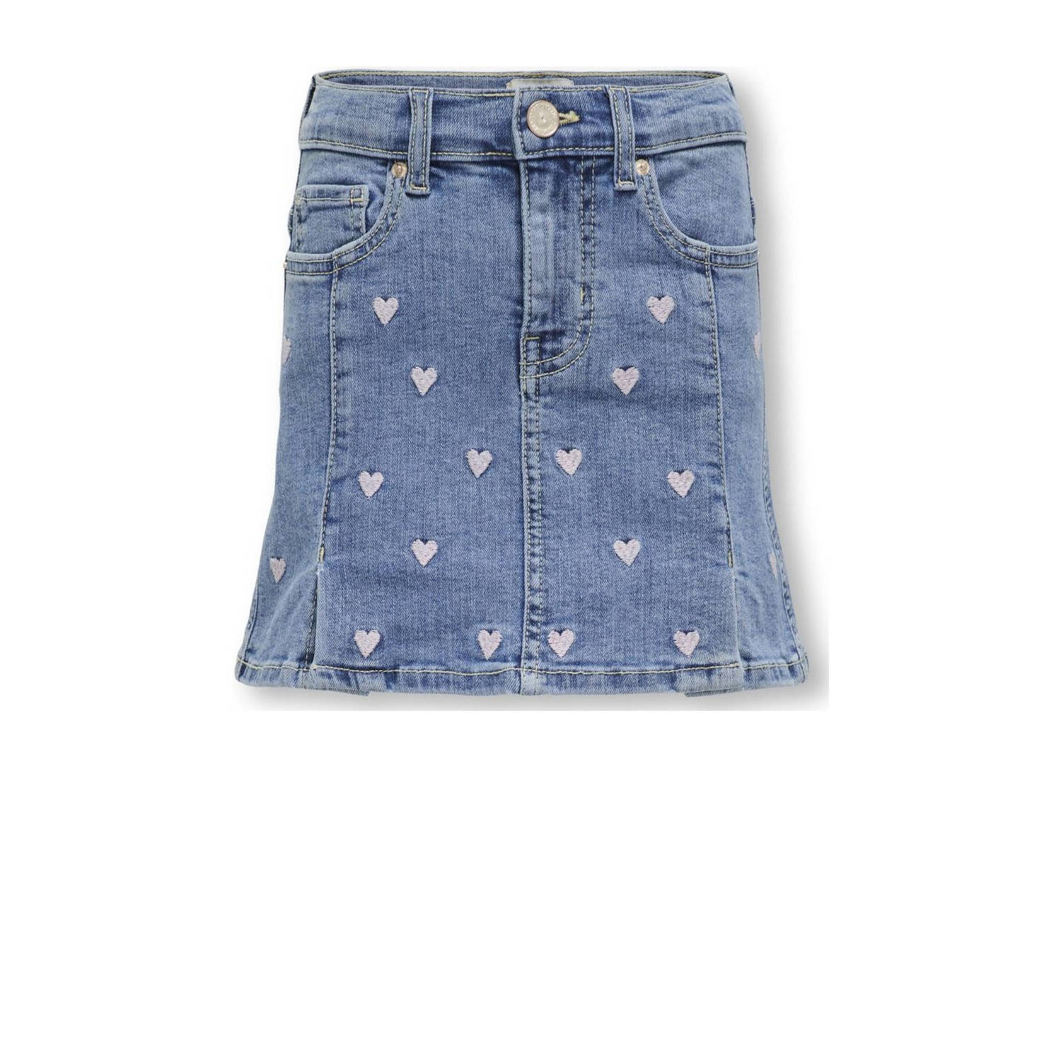 Only KIDS GIRL spijkerrok KOGHOXTON met hartjes light medium blue denim Blauw Meisjes Stretchdenim 116