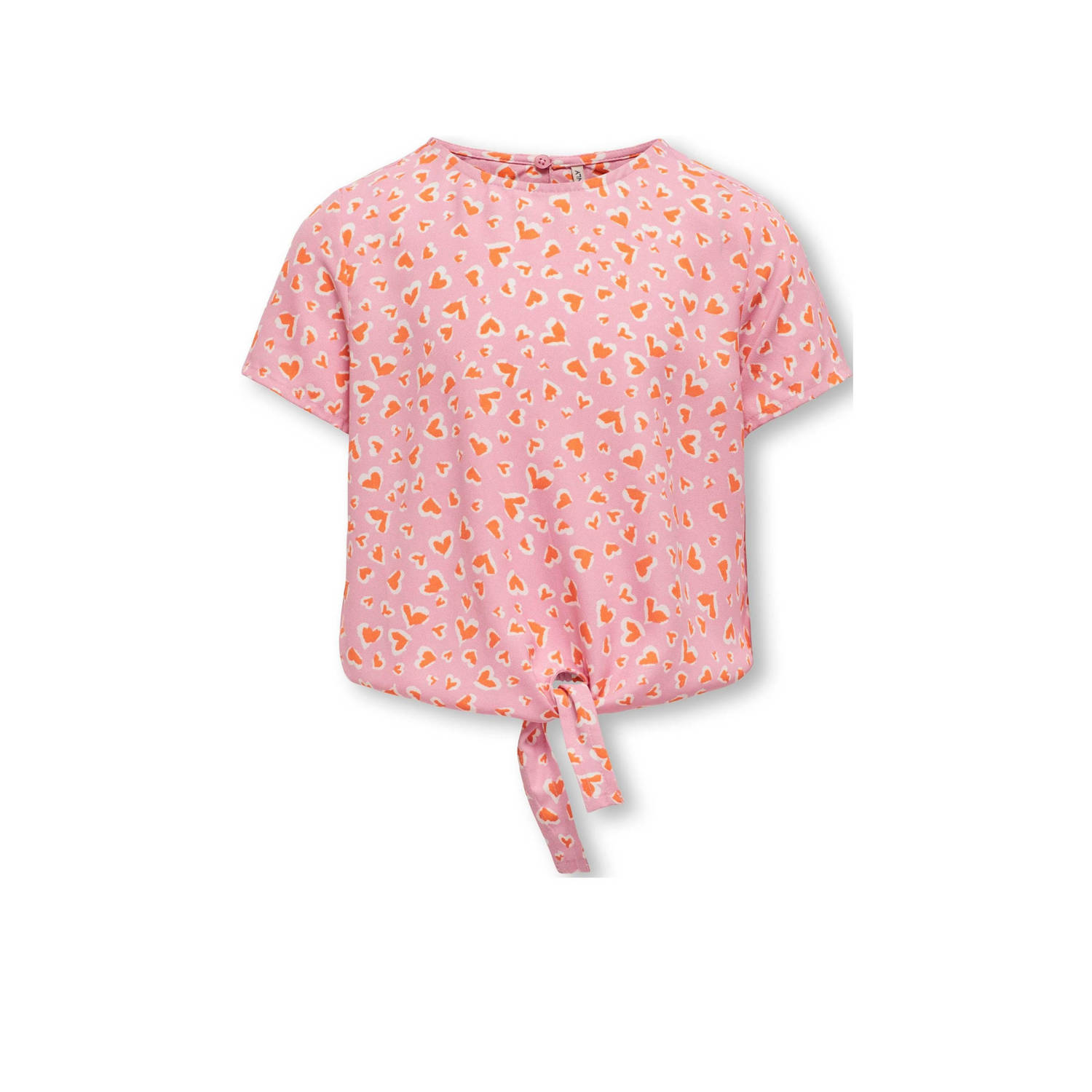 Only KIDS GIRL blouse KOGPALMA met all over print lichtroze oranje wit Meisjes Polyester Ronde hals 128