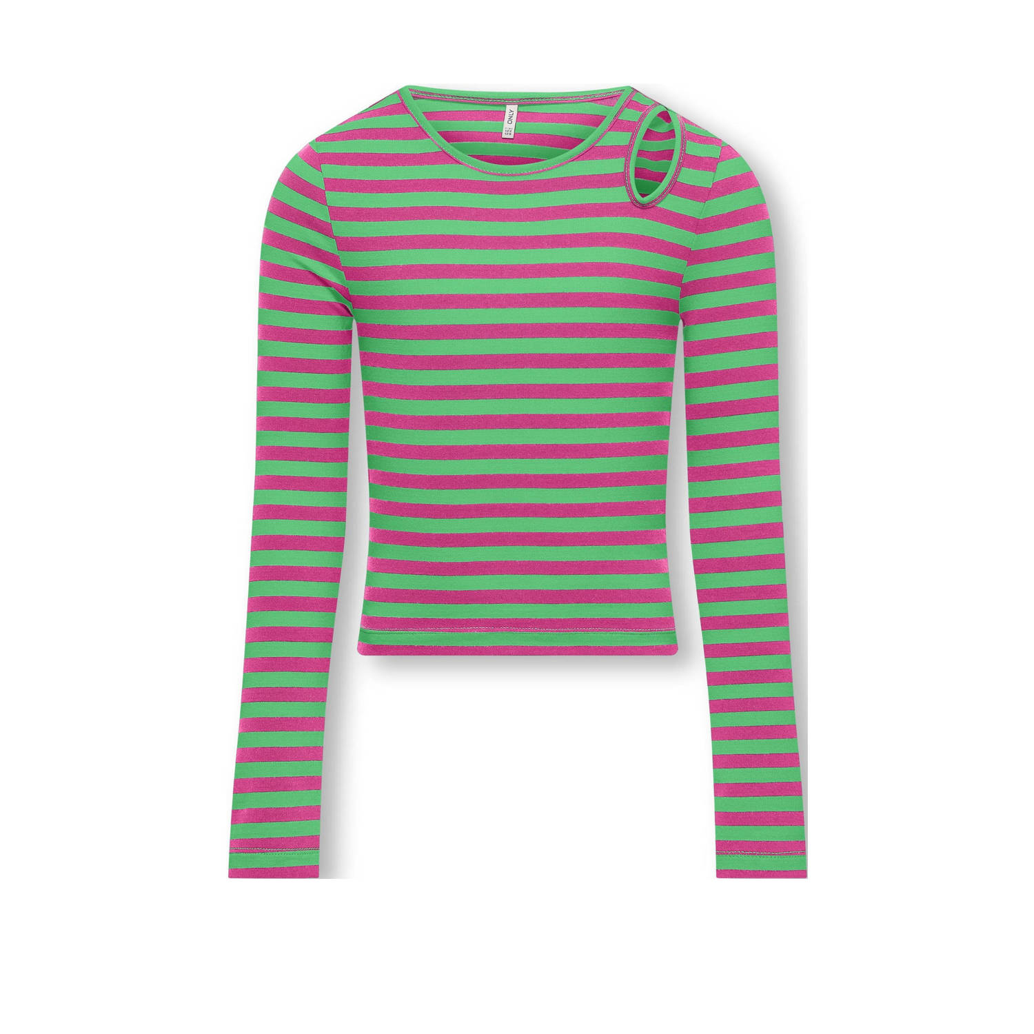 Only KIDS GIRL gestreepte longsleeve KOGHEIDI felgroen paars Meisjes Katoen Ronde hals 122 128