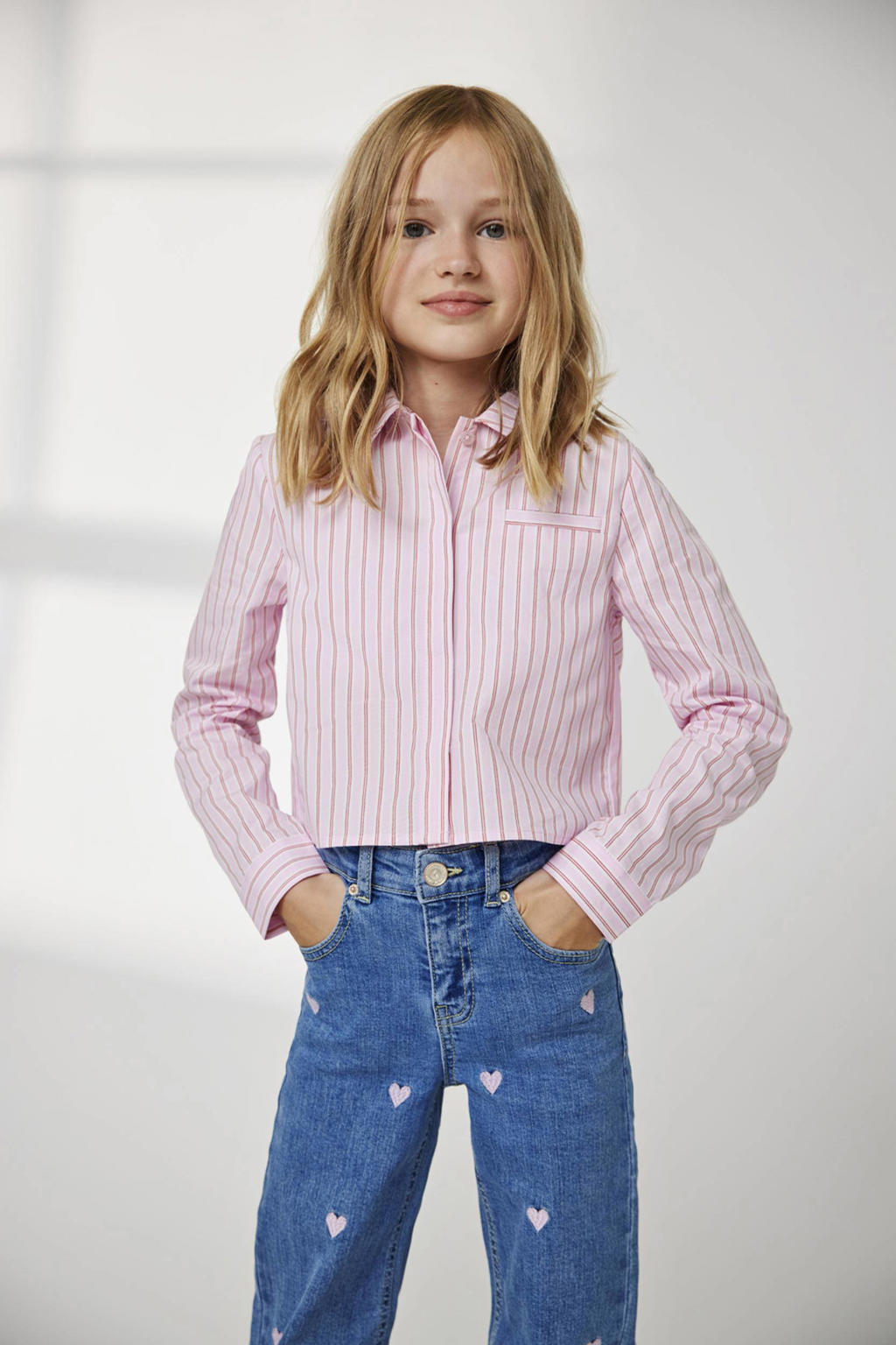 Stonewashed meisjes KIDS ONLY GIRL wide leg jeans light van stretchdenim met regular waist, rits- en knoopsluiting en effen