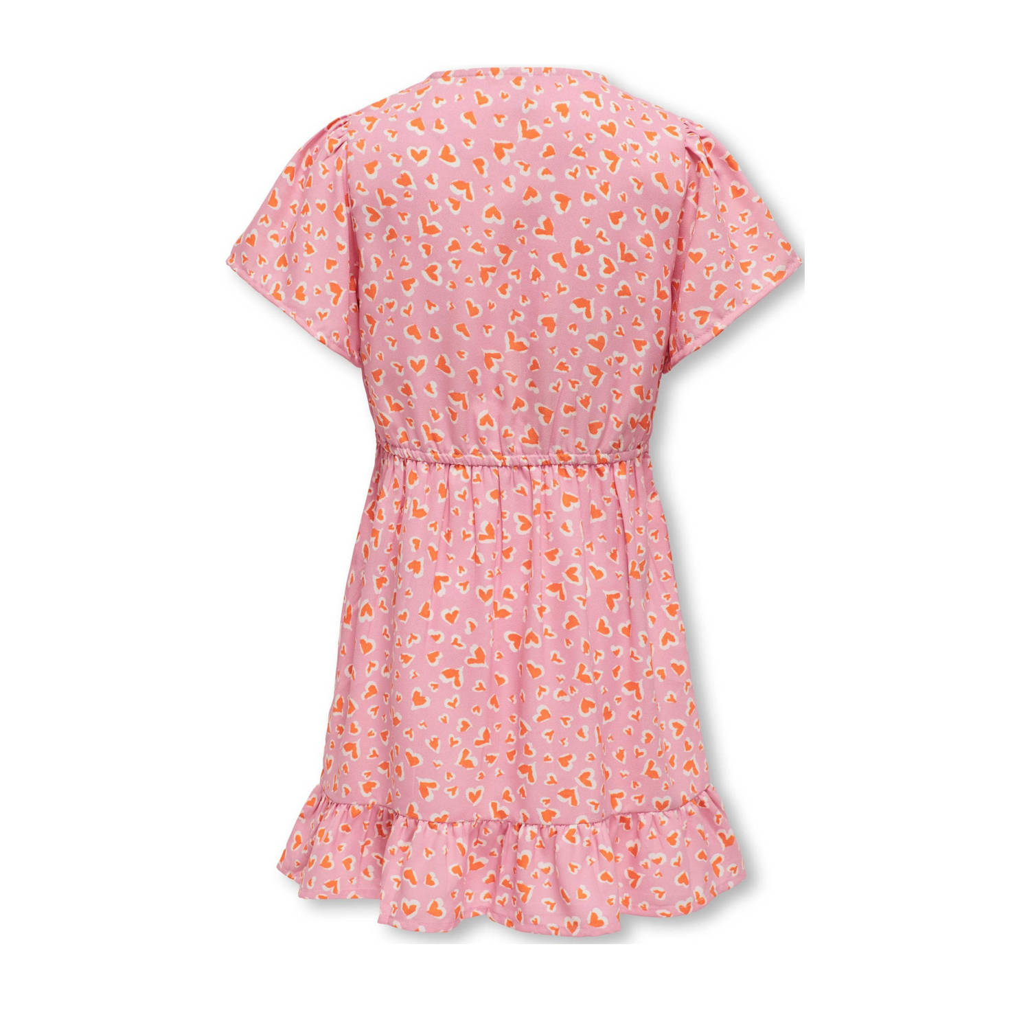 ONLY KIDS GIRL jurk KOGPALMA met all over print en volant roze oranje wit