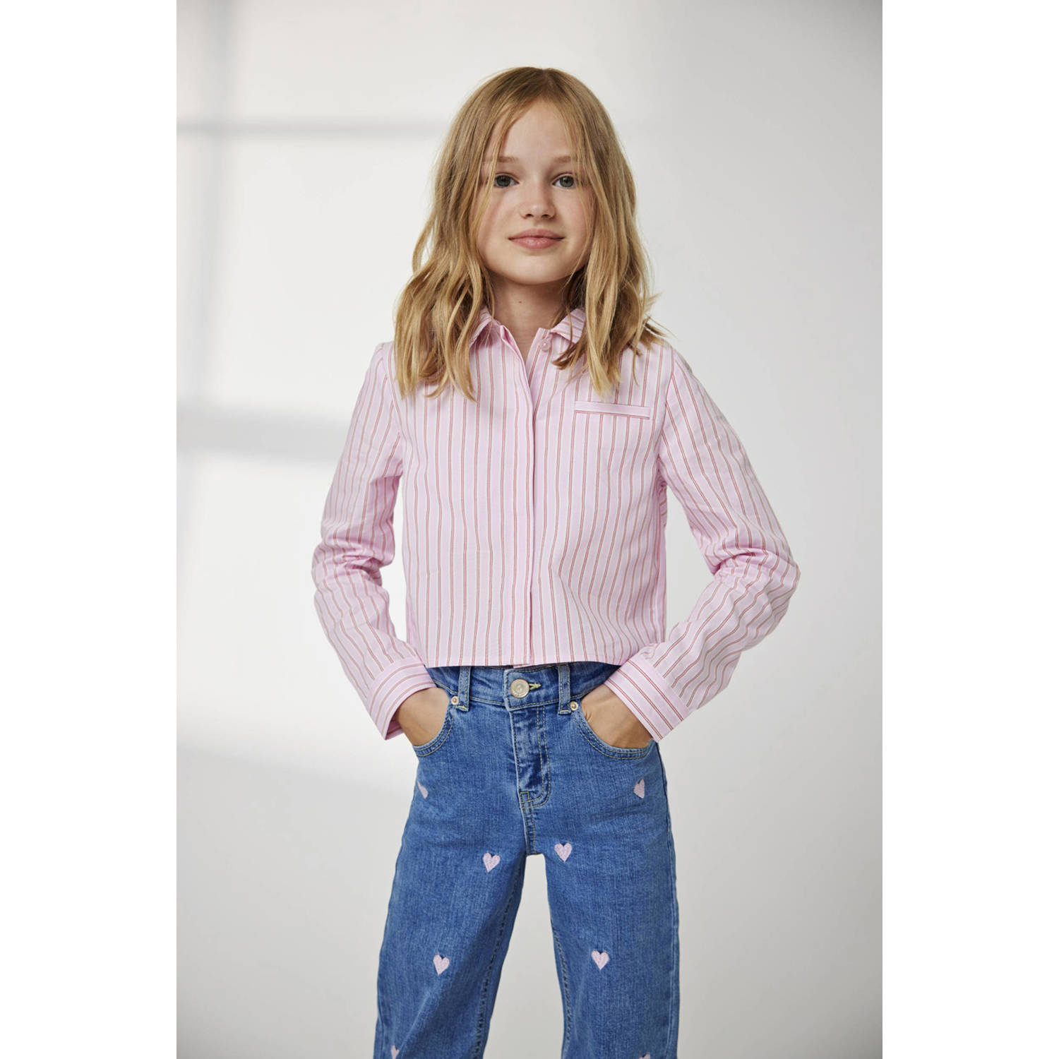 ONLY KIDS GIRL gestreepte blouse KOGHOLLY roze wit