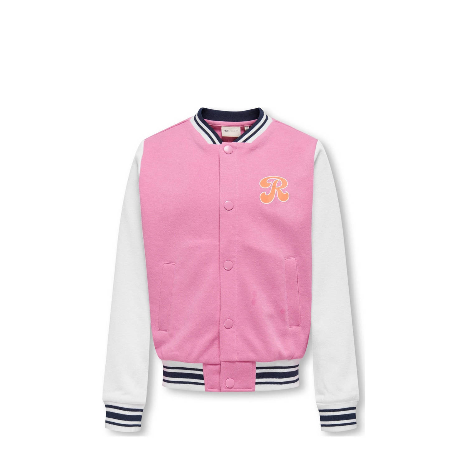 Only KIDS GIRL sweatvest KOGCONNIE met backprint roze wit Jas Meisjes Polyester Opstaande kraag 122 128