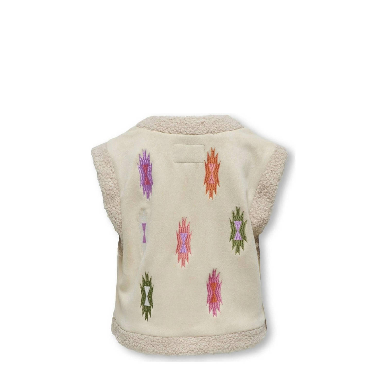 ONLY KIDS GIRL gilet KOGFRIDA met all over print en borduursels ecru roze groen