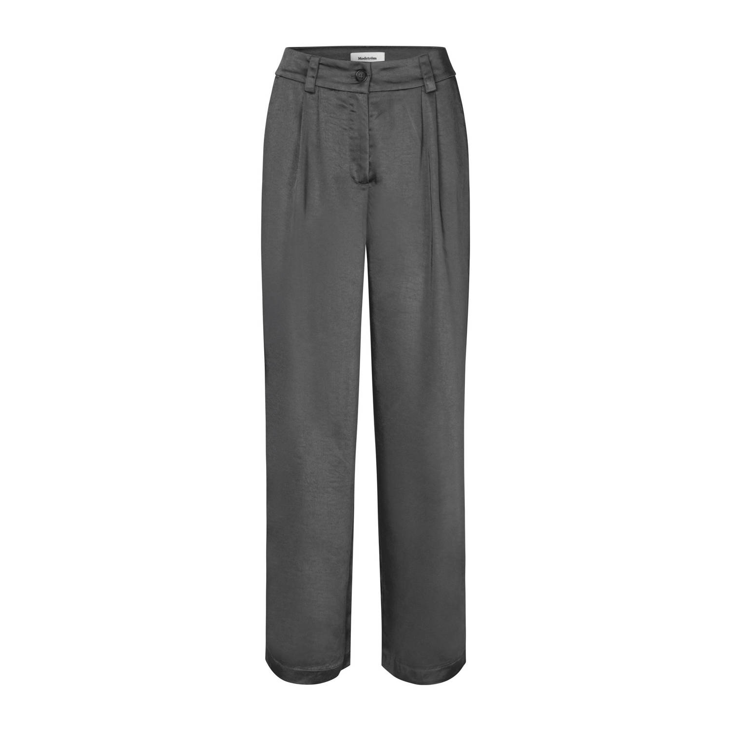 Modström satijnen wide leg pantalon Hudson antraciet