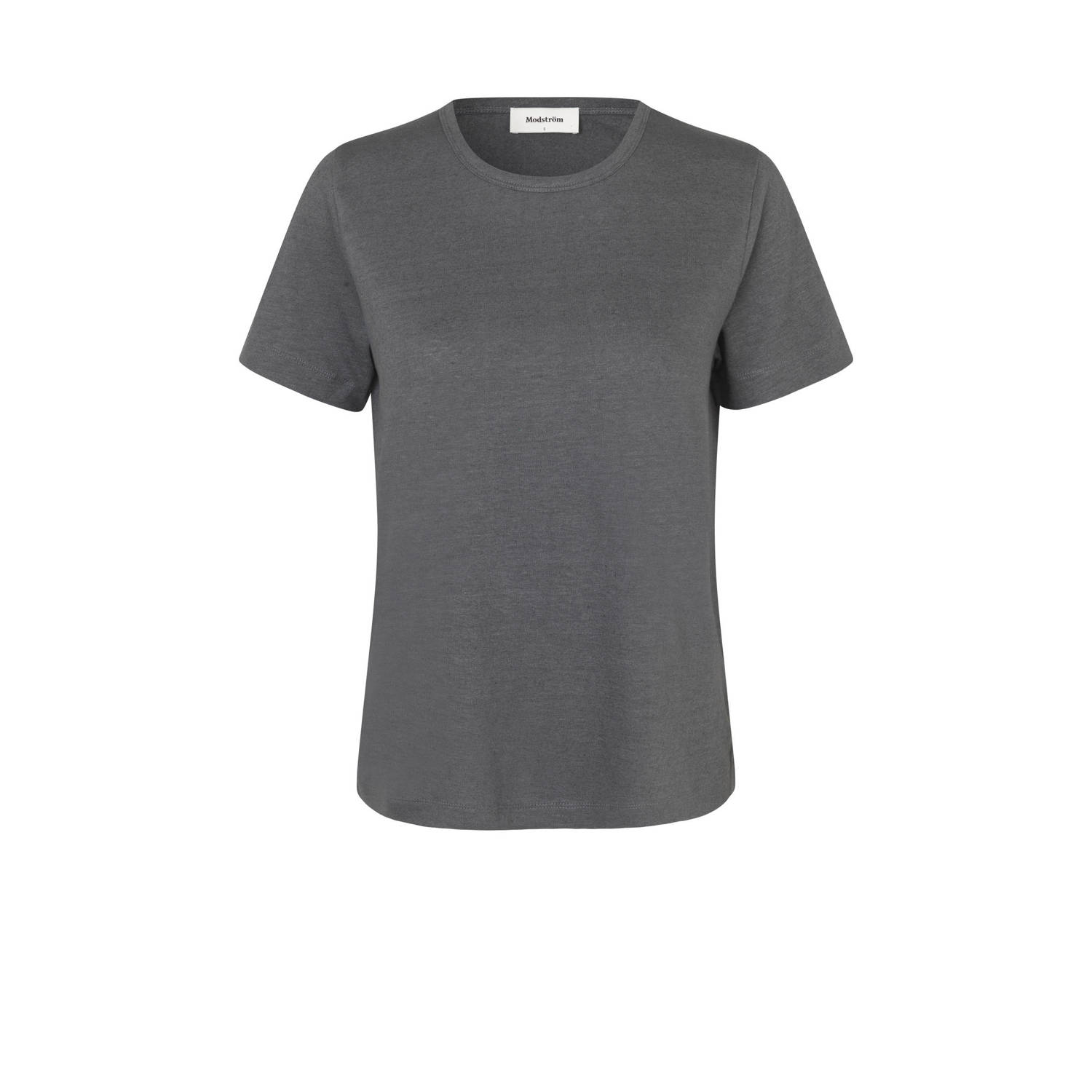 Modström gemêleerd T-shirt Holt met linnen antraciet