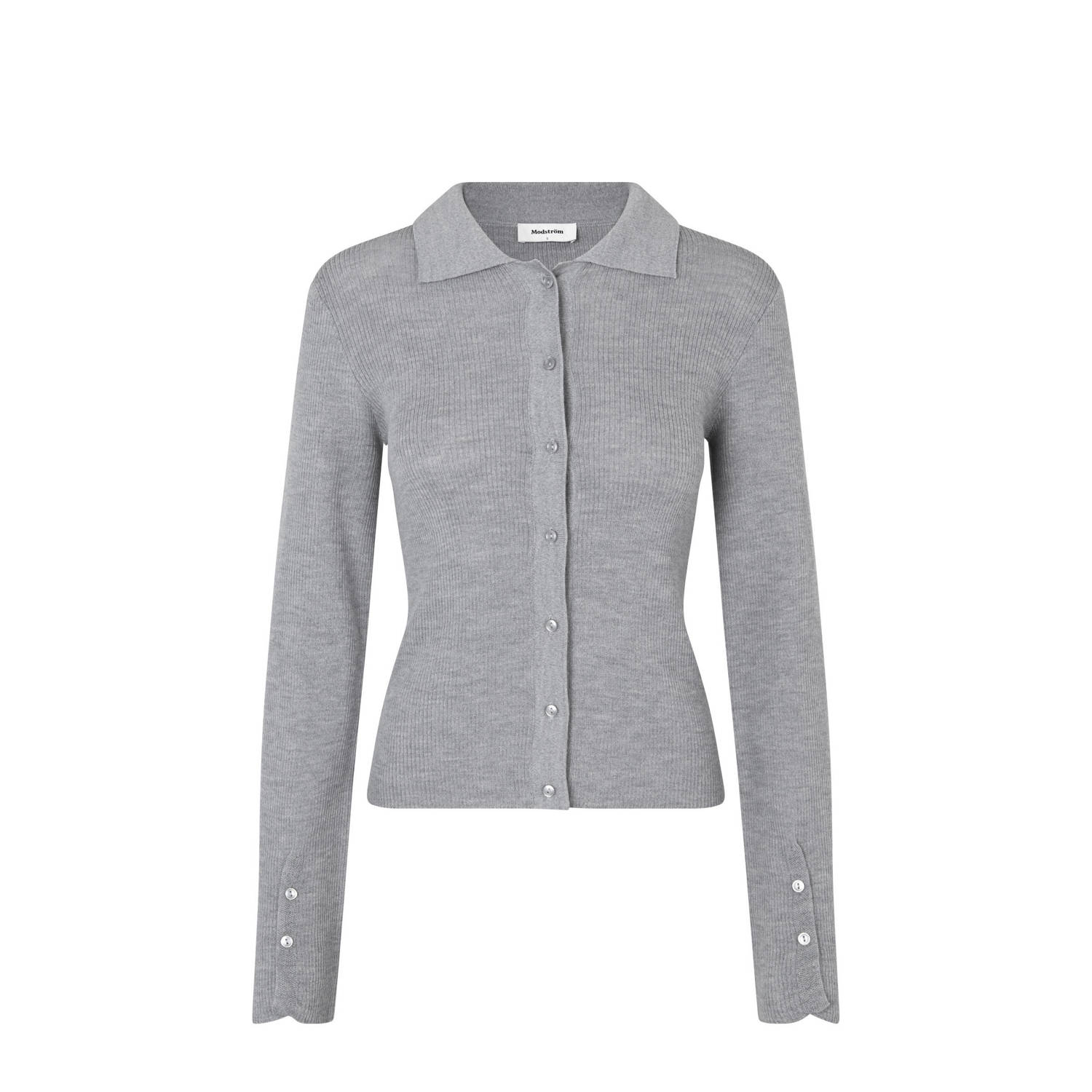 Modström Grijze Melange Cardigan met Uitlopende Mouwen Gray Dames