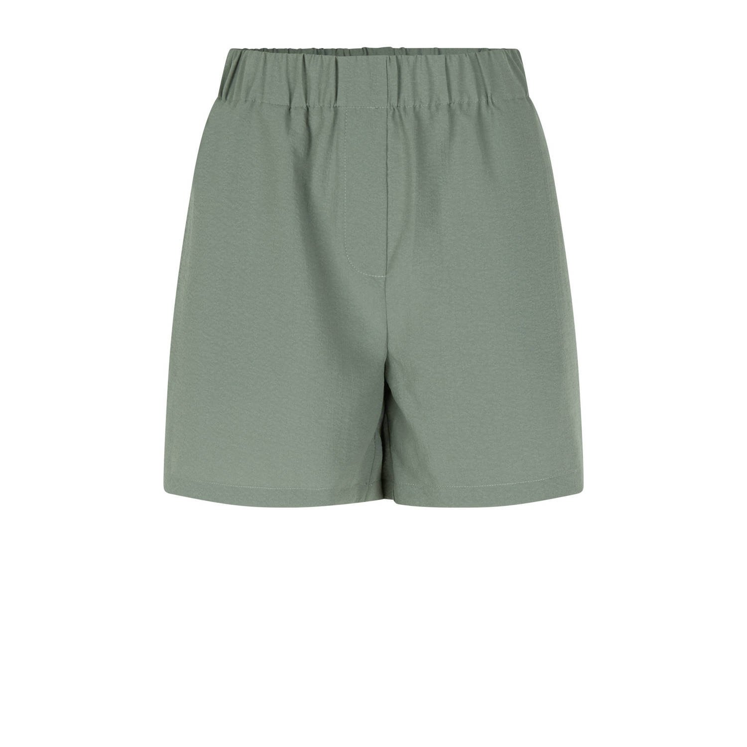 Modström high waist straight fit short van polyester grijsgroen