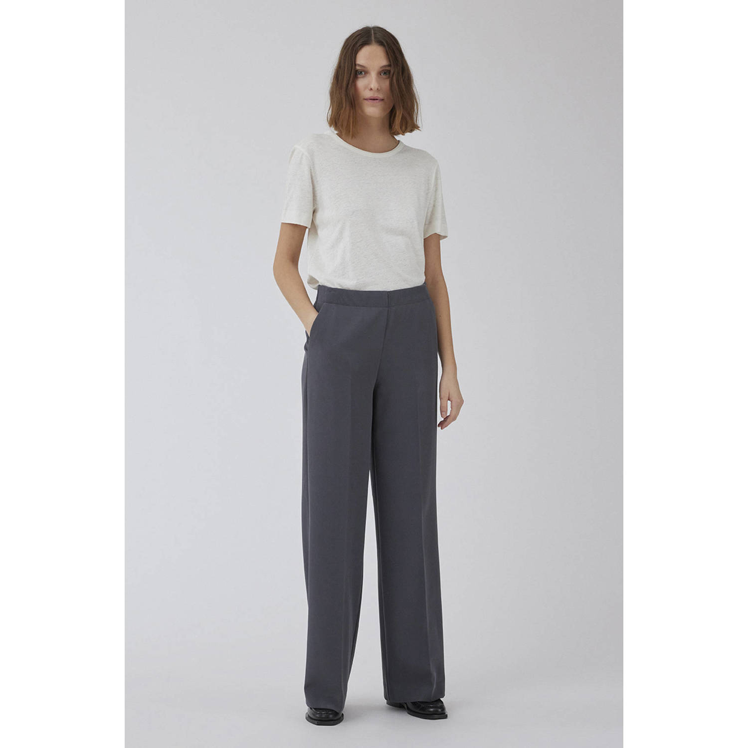 Modström high waist straight fit pantalon Nelli antraciet