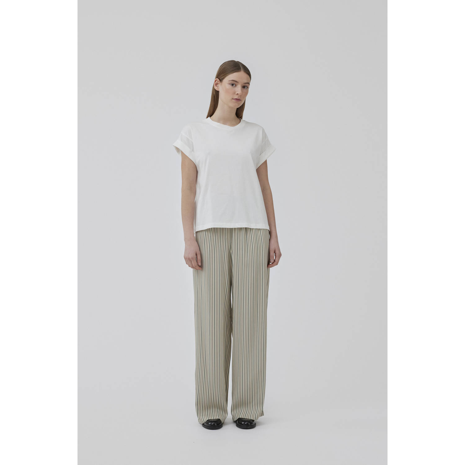 Modström gestreepte straight fit pantalon Hissa bruin ecru grijs