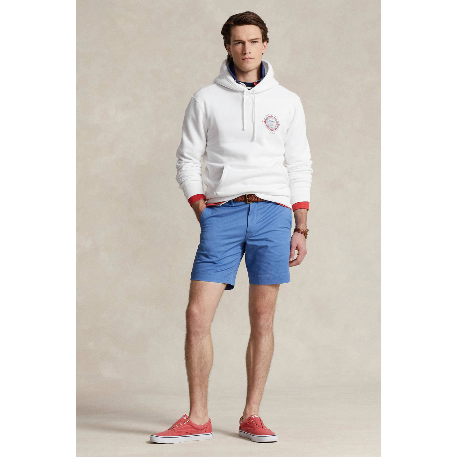 Polo Ralph Lauren Stretch straight fit korte broek met riemlussen model 'BEDFORD'