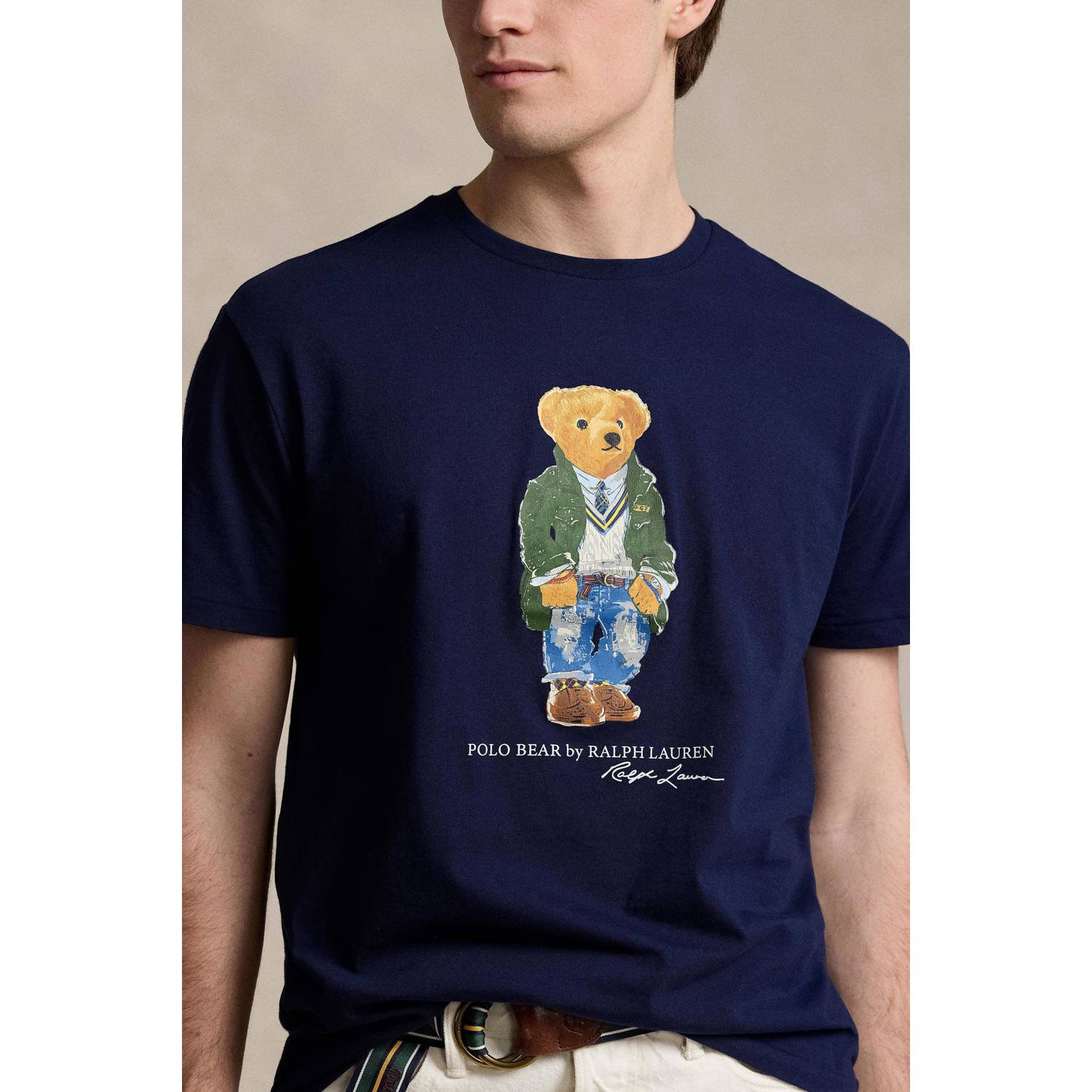 POLO Ralph Lauren slim fit T-shirt met printopdruk donkerblauw