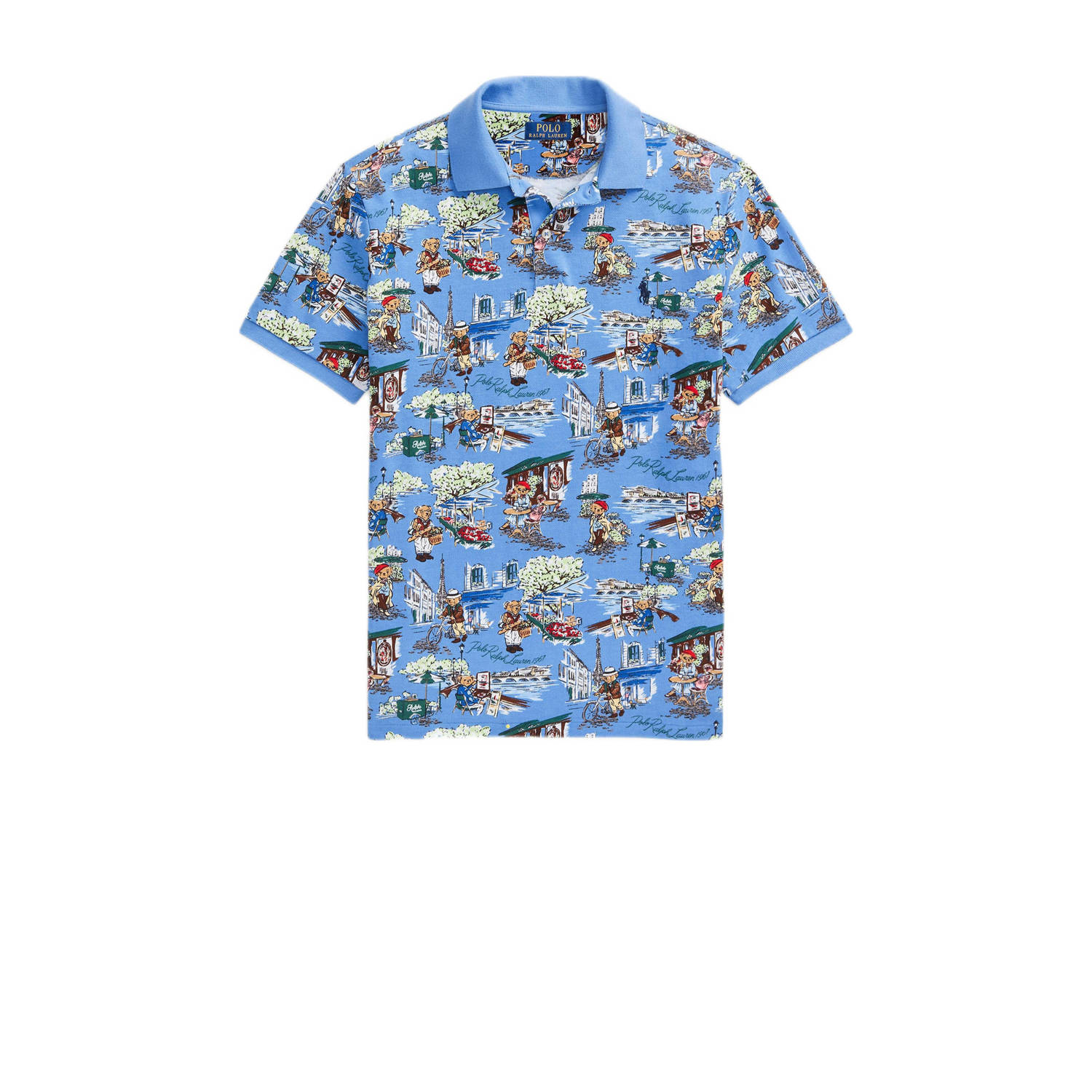 POLO Ralph Lauren slim fit polo met all over print paris bear blue