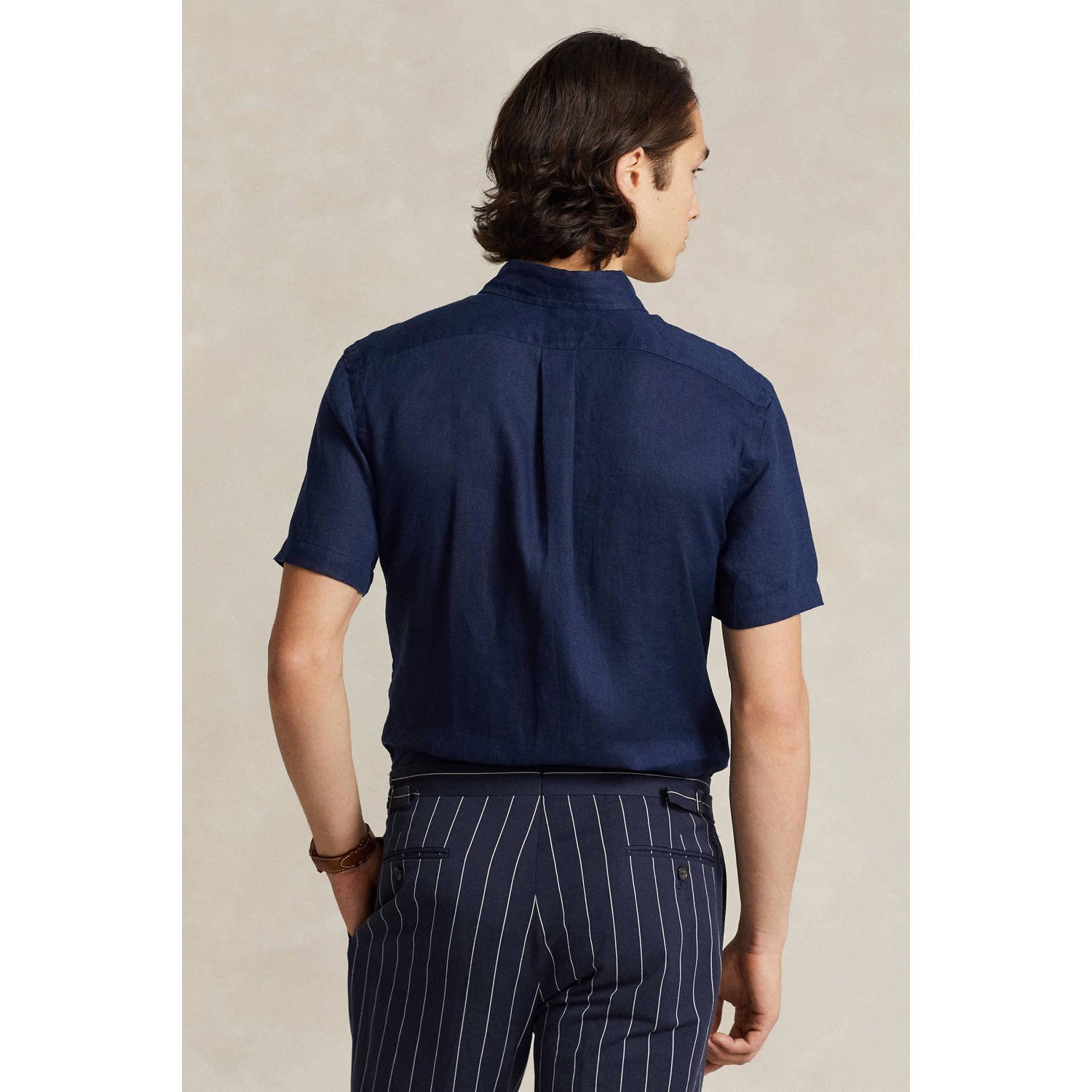 Ralph Lauren Casual korte mouw donkerblauw linnen overhemd Blue Heren