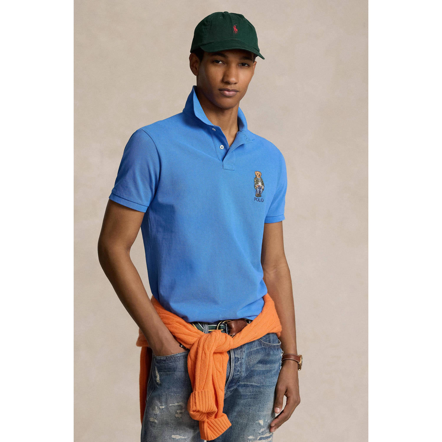 POLO Ralph Lauren slim fit polo met printopdruk new englnd blue