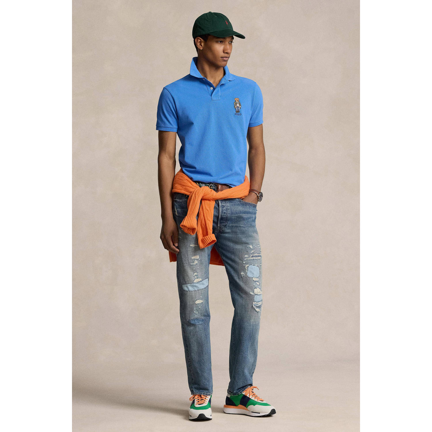 POLO Ralph Lauren slim fit polo met printopdruk new englnd blue