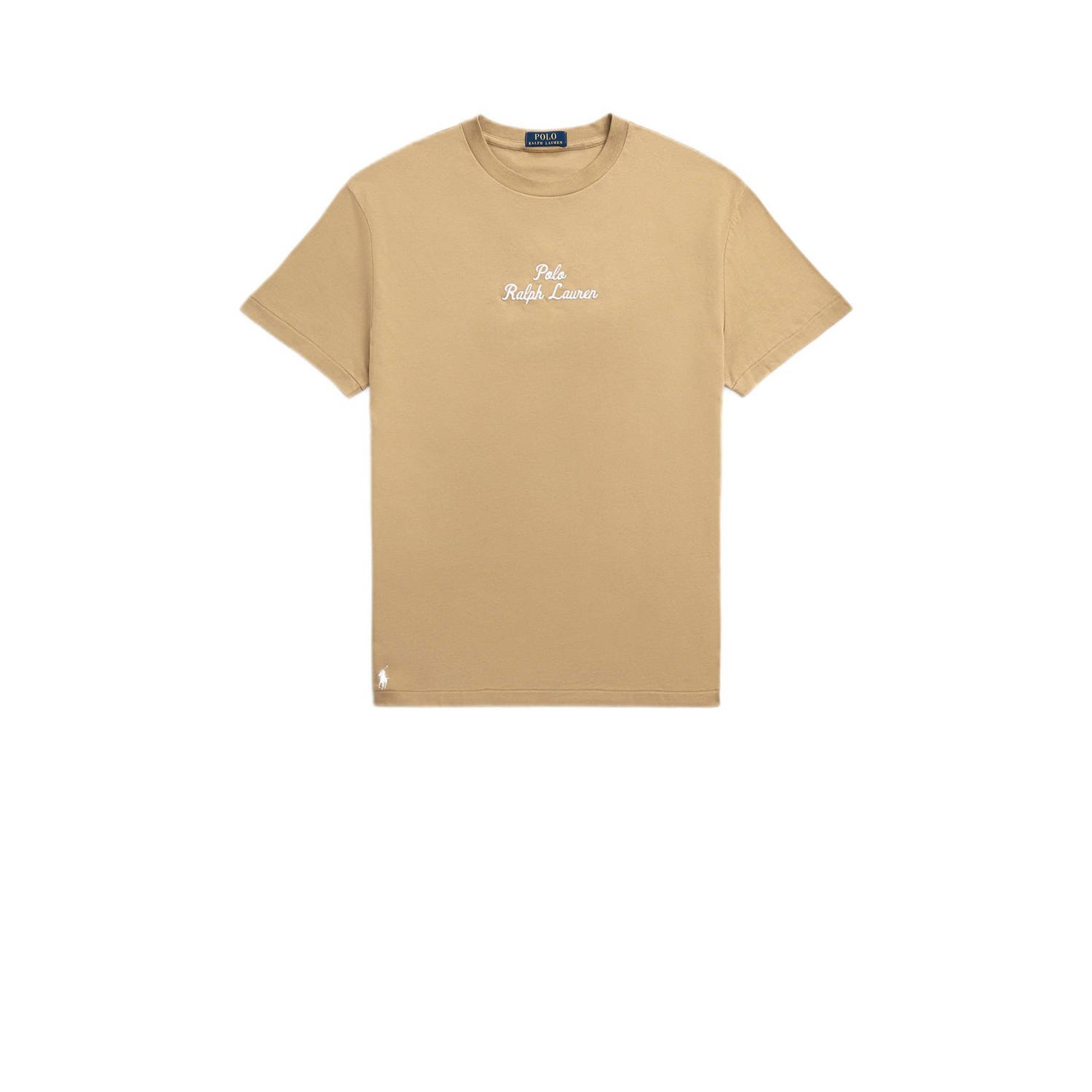 Polo Ralph Lauren Geborduurd katoenen T-shirt in Khaki Brown Heren