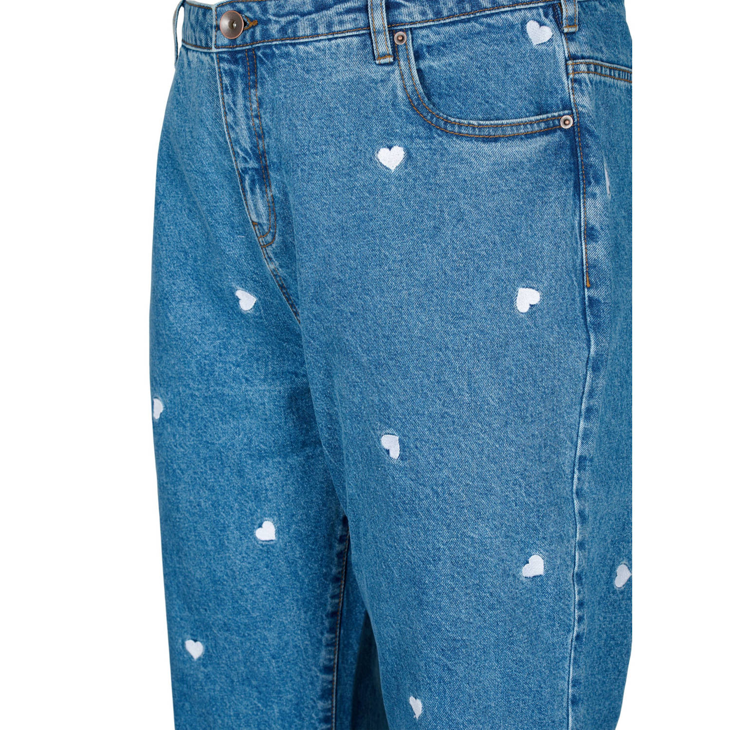 Zizzi mom jeans met patches medium blue denim