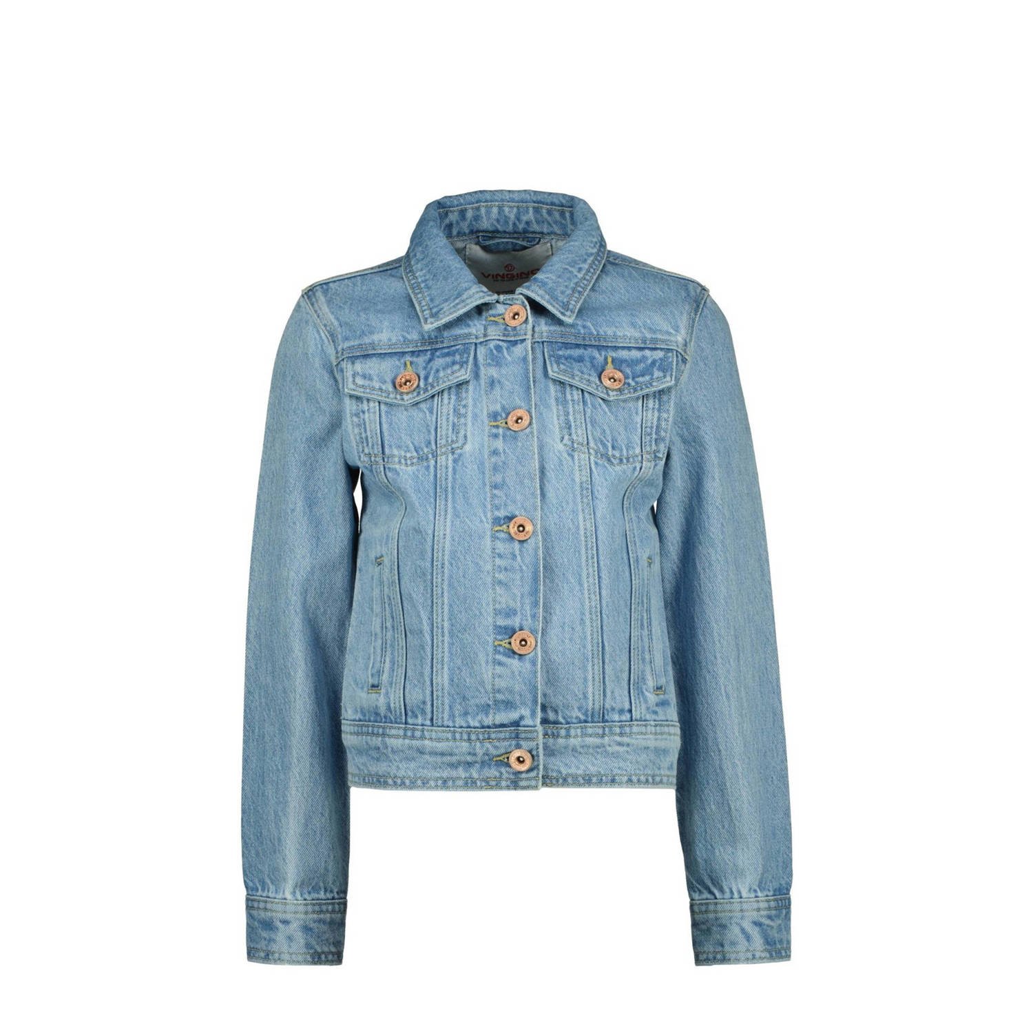 VINGINO spijkerjas Tess light vintage Blauw Meisjes Denim Klassieke kraag 164