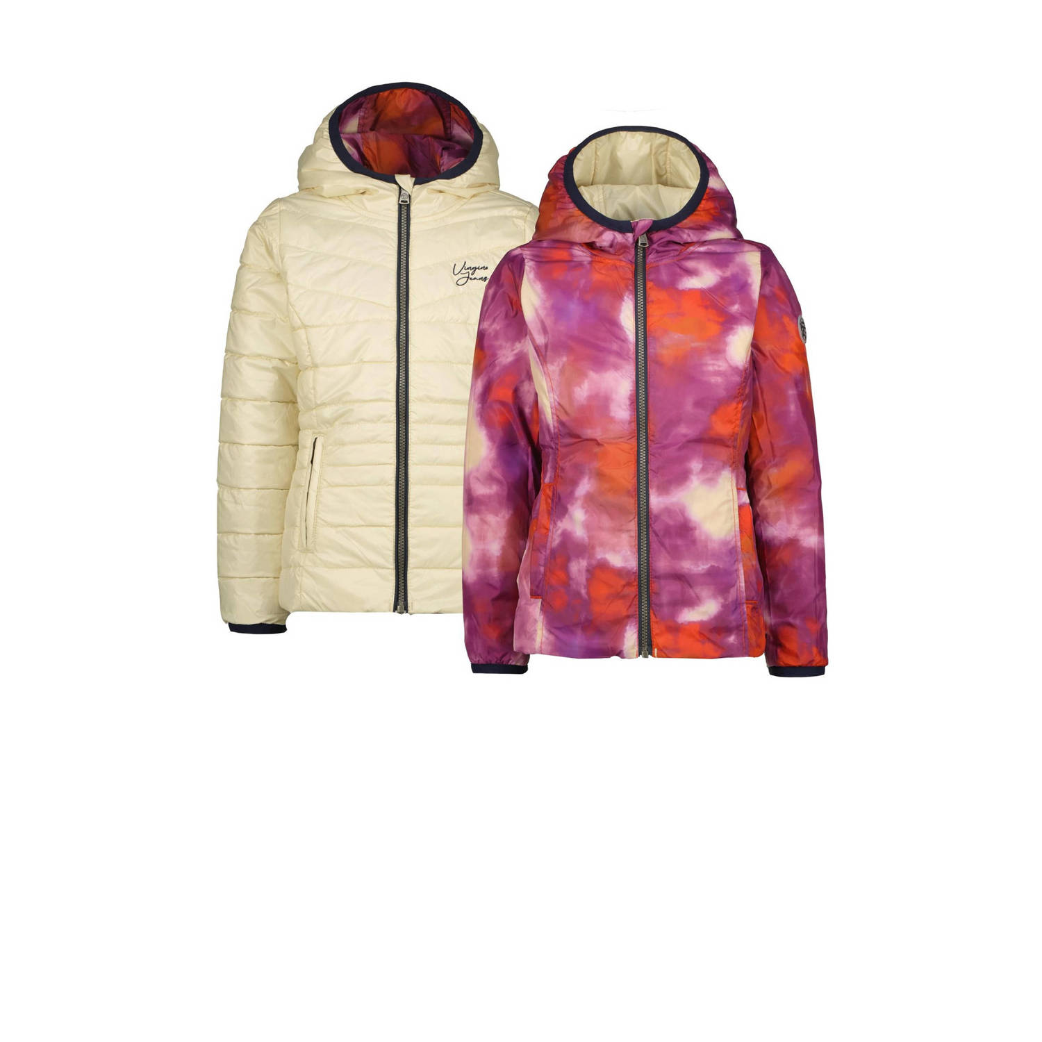 VINGINO reversible zomerjas Tijnja met all over print beige paars Meisjes Polyester Capuchon 140