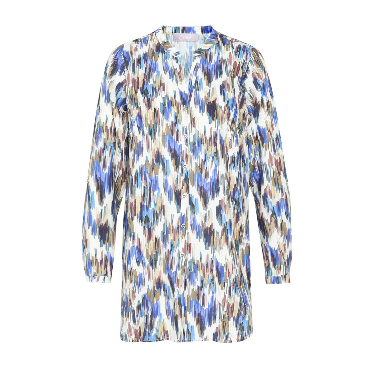 Cassis blouse met all over print ecru blauw zand