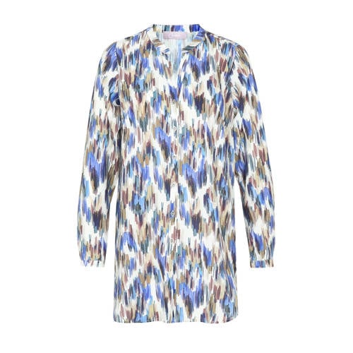 Cassis blouse met all over print ecru/blauw/zand