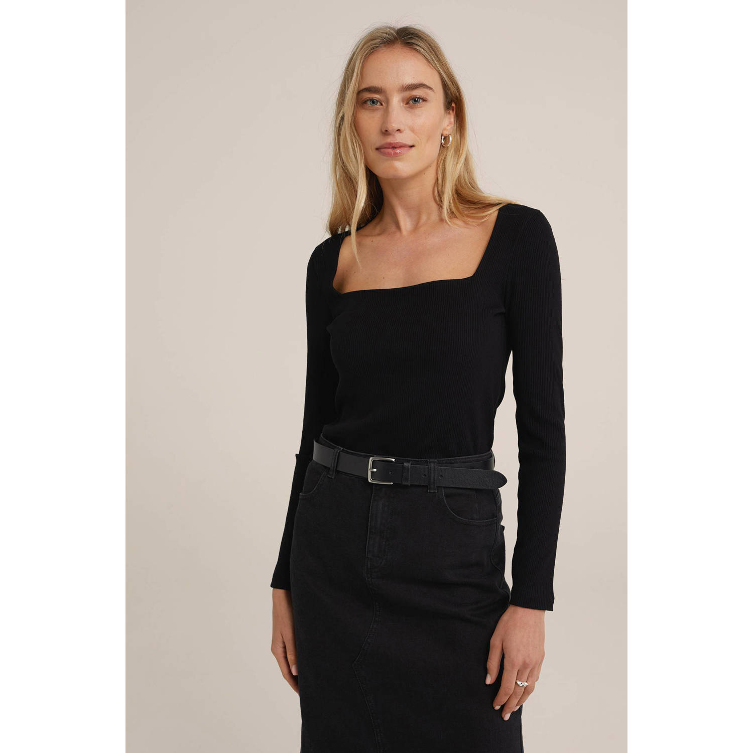 WE Fashion ribgebreide top zwart