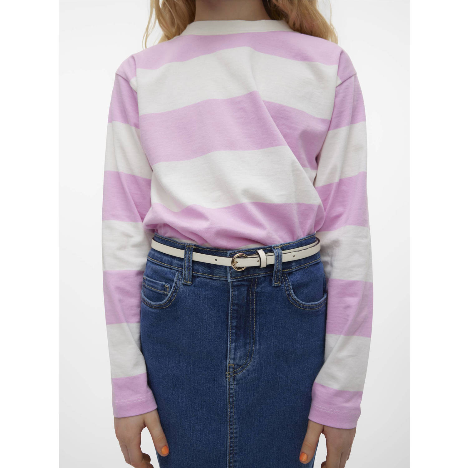 VERO MODA GIRL gestreepte crop top VMONELLA roze wit
