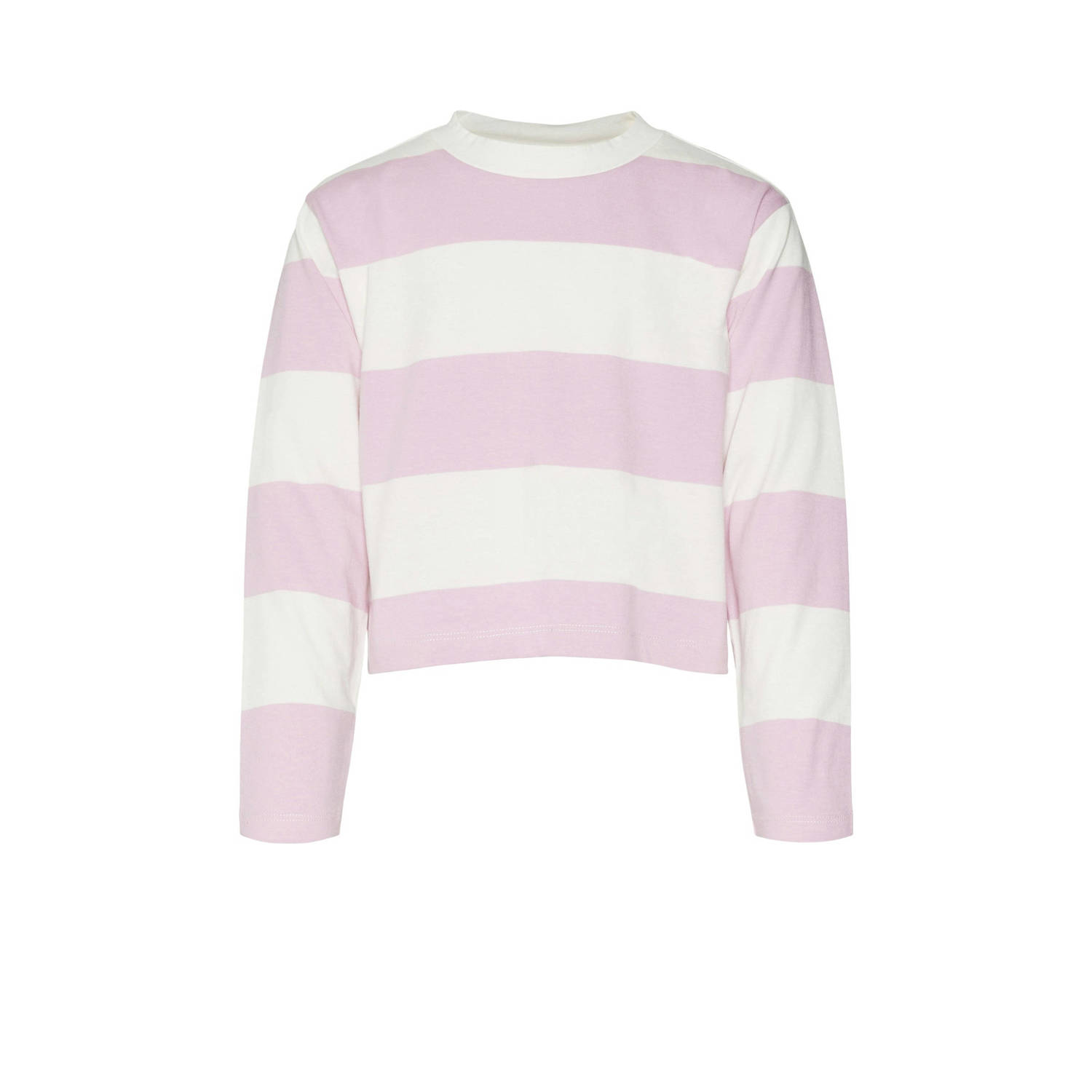 VERO MODA GIRL gestreepte crop top VMONELLA roze wit Meisjes Katoen Ronde hals 122 128