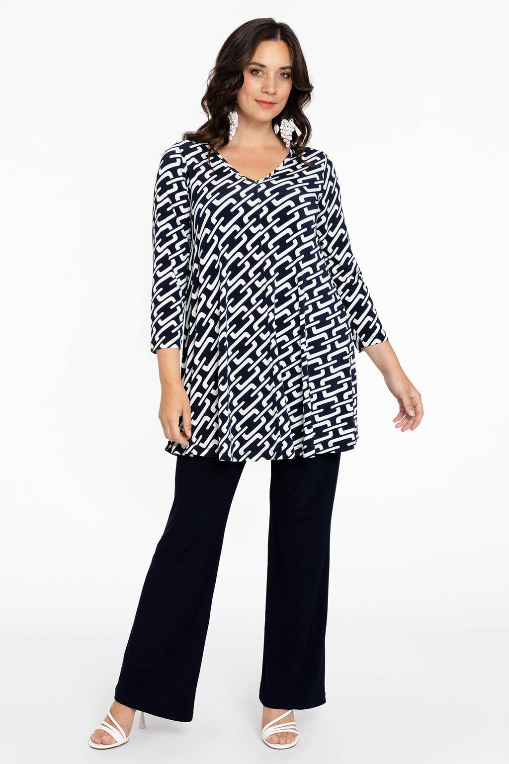 YOEK geweven tuniek DOLCE met all over print donkerblauw/wit