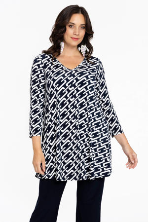 geweven tuniek DOLCE met all over print donkerblauw/wit