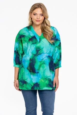 geweven blousetop met all over print groen/blauw