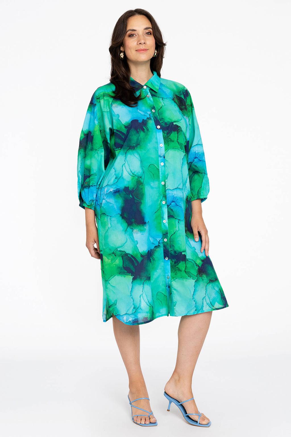 YOEK blousejurk met all over print groen/blauw