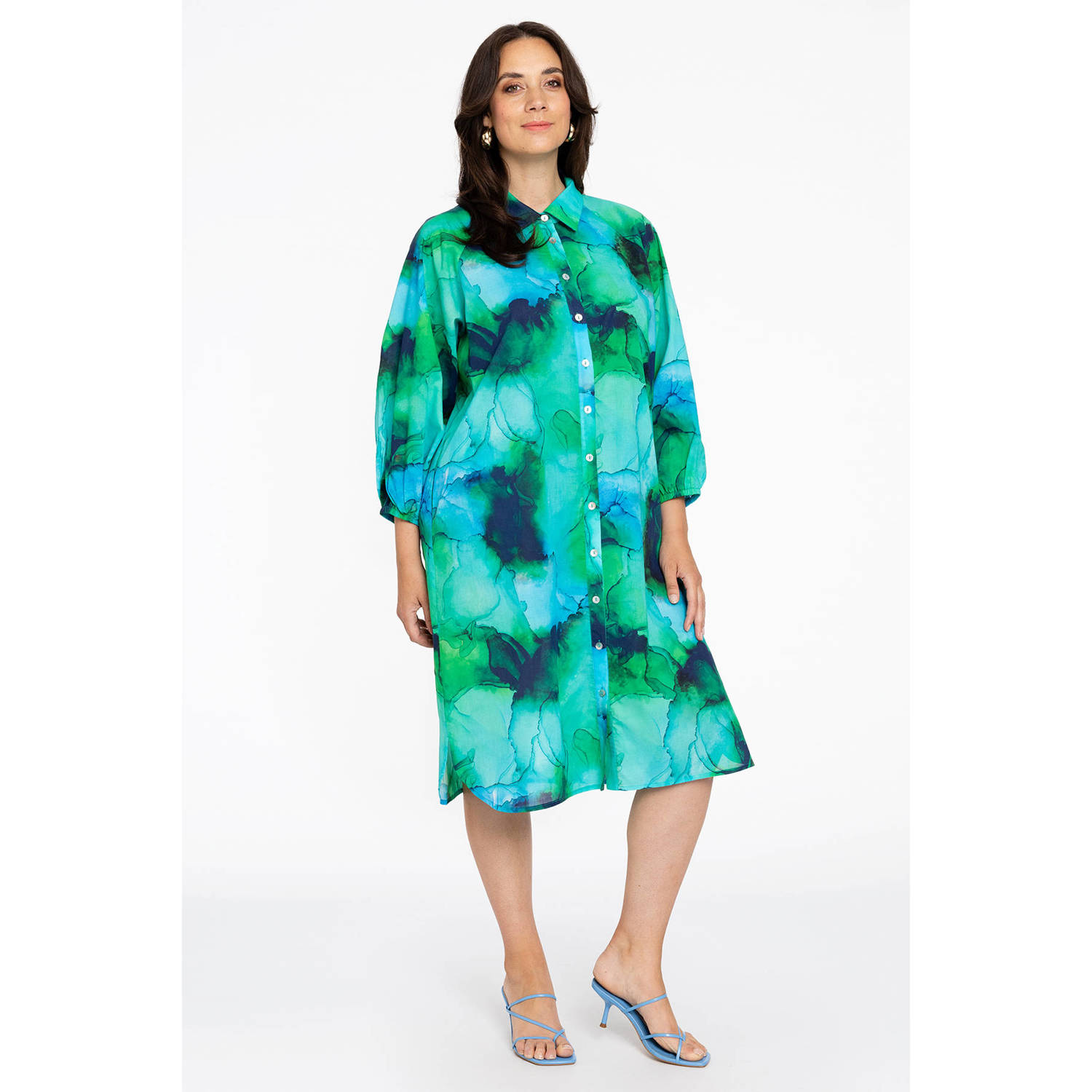 YOEK blousejurk met all over print groen blauw